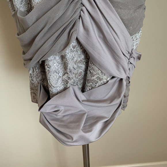 90s Y2K BEBE Strapless Lace Draping Bandage Mini Party Dress Carrie Bradshaw S - Picture 9 of 12